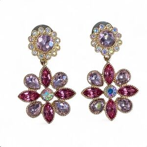 MONET pink & gold-tone floral rhinestone post-back earrings EUC
